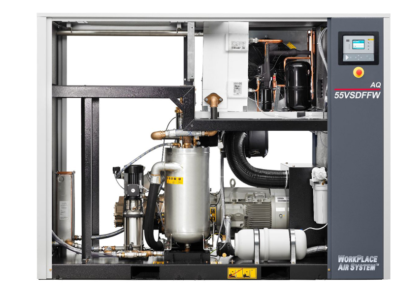 Компрессор Atlas Copco AQ 55 VSD FF со встроенным осушителем и графическим контроллером управления работой компрессора Elektronikon Graphic.