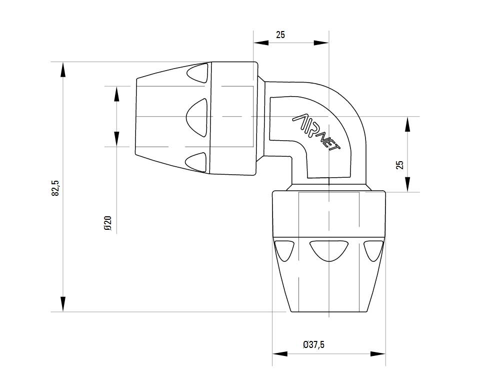 Схема колена. Угловое соединение 90° AIRnet.Алюминиевая труба. Диаметр 20. Схема колена. Угловое соединение 90° AIRnet.Алюминиевая труба. Диаметр 20.
