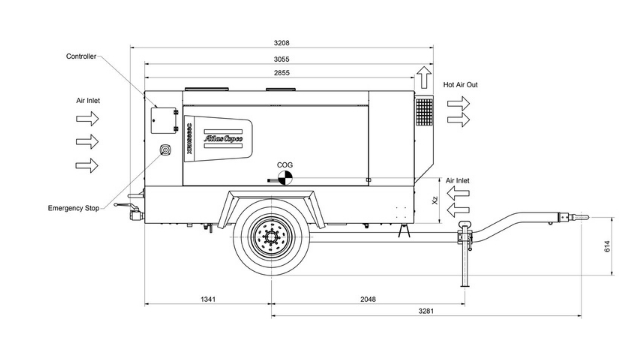 Устройство электрического передвижного компрессора Atlas Copco XAMS
