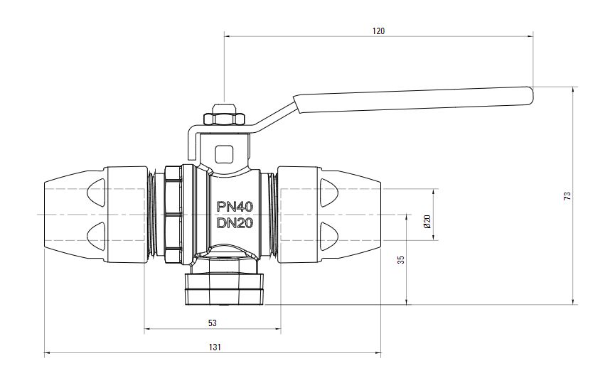 Схема шарового крана AIRnet (для систем трубопровода сжатого воздуха)Алюминиевая труба. Диаметр 20 мм.