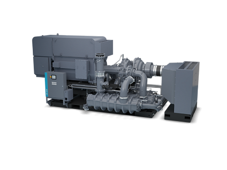 Турбокомпрессор Atlas Copco ZH2250 13. Безмасляный, трехступенчатый, воздушный, турбокомпрессор Atlas Copco ZH2250 13 с предустановленным коллектором охлаждающей воды, встроенным продувочным клапаном с глушителем.